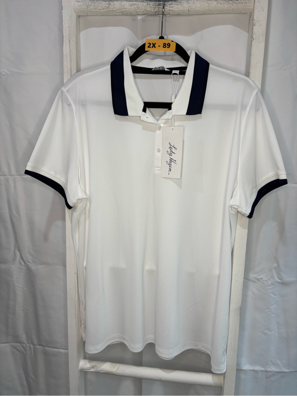 Lady Hagen White Polo with Navy Accents